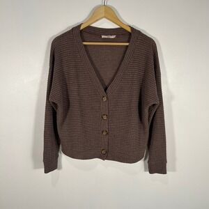 Double Zero Brown Waffle Knit Cardigan Sweater Button Down Womens Small‎